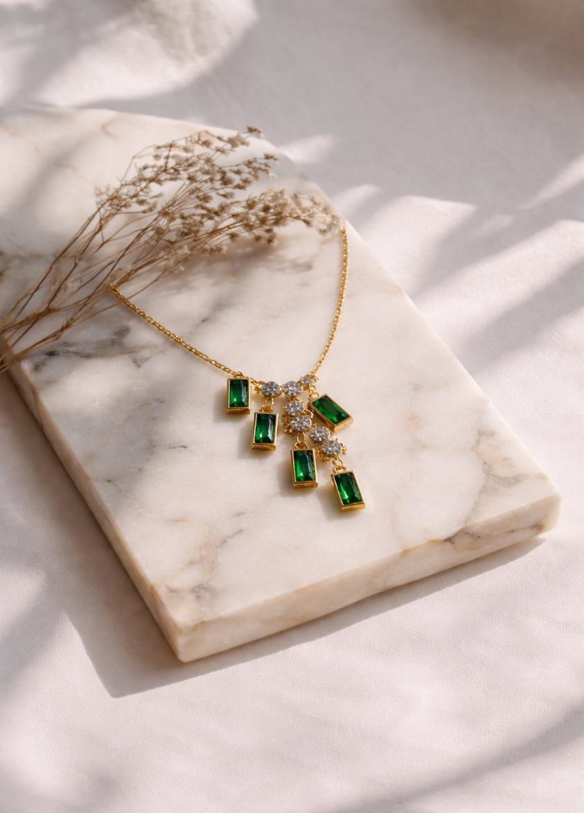 Green Stone Drop Necklace
