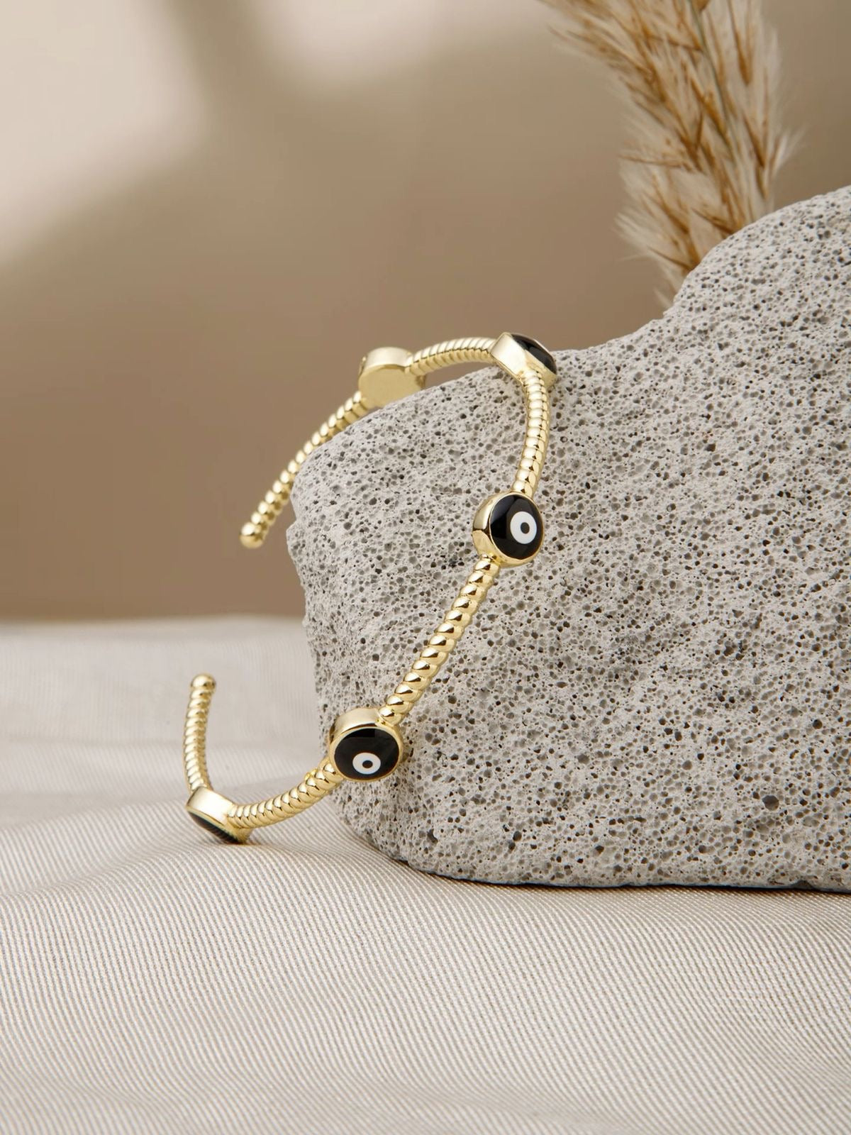 Evil Eye Gold Beaded Bracelet (Emotional Lens: Grounding, Awareness)