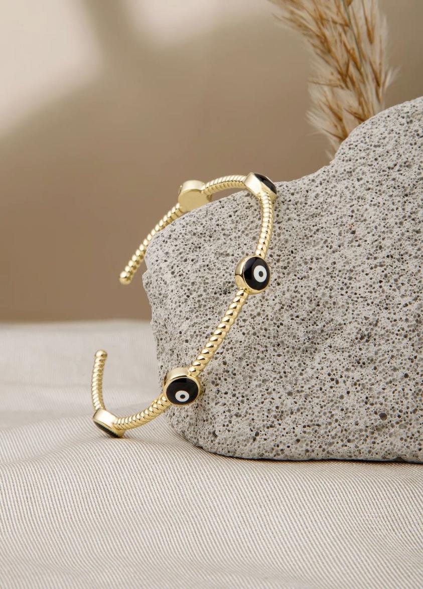Evil Eye Gold Beaded Bracelet (Emotional Lens: Grounding, Awareness)