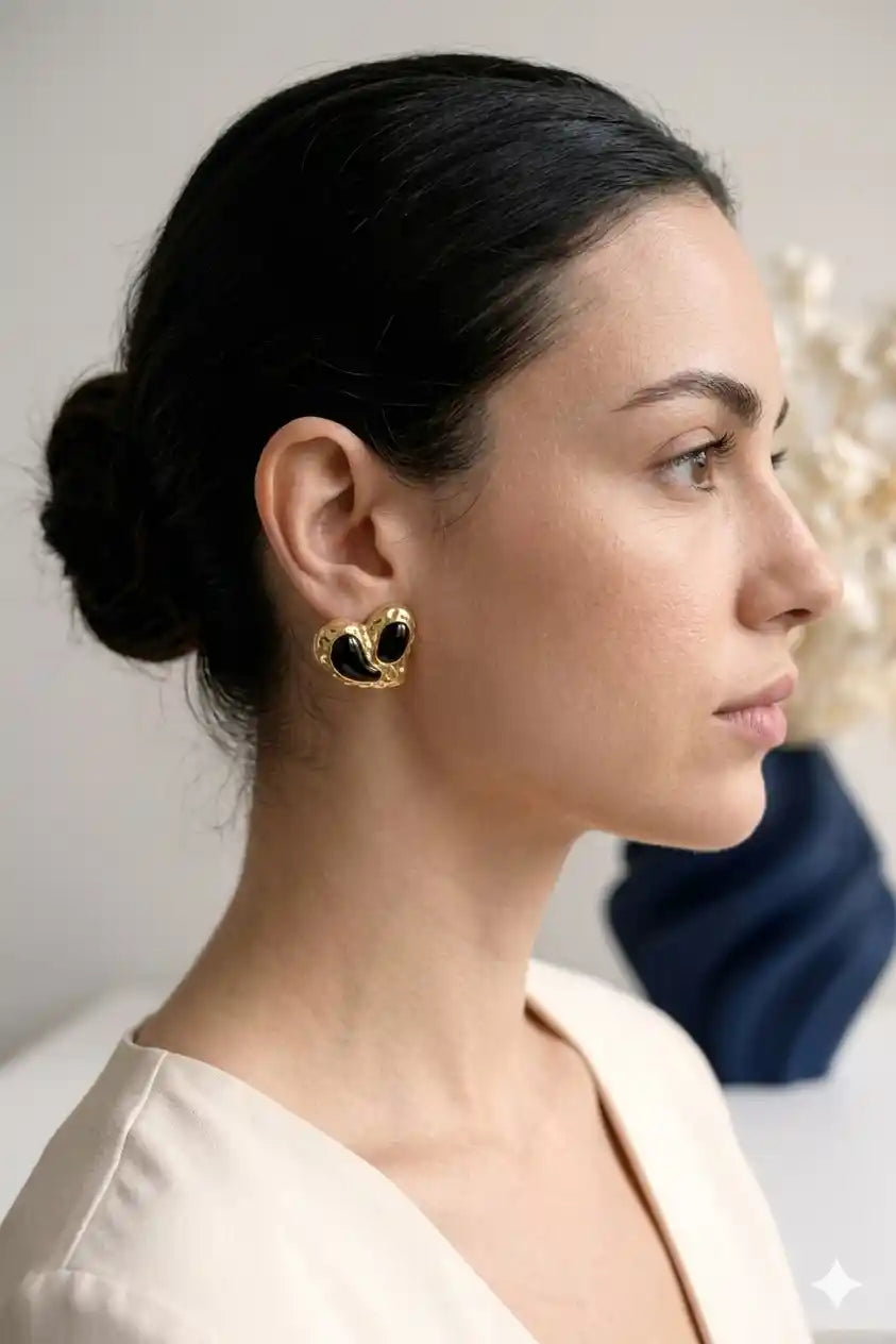 Onyx Heart Studs