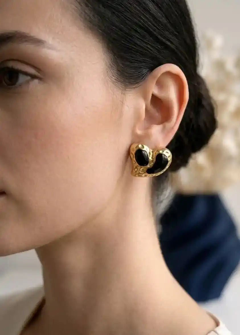 Onyx Heart Studs