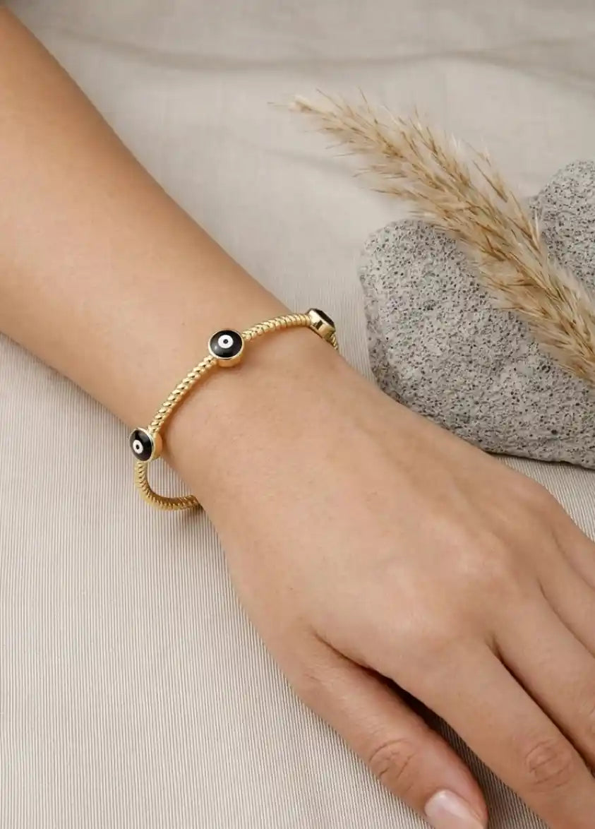 Evil Eye Gold Beaded Bracelet (Emotional Lens: Grounding, Awareness)